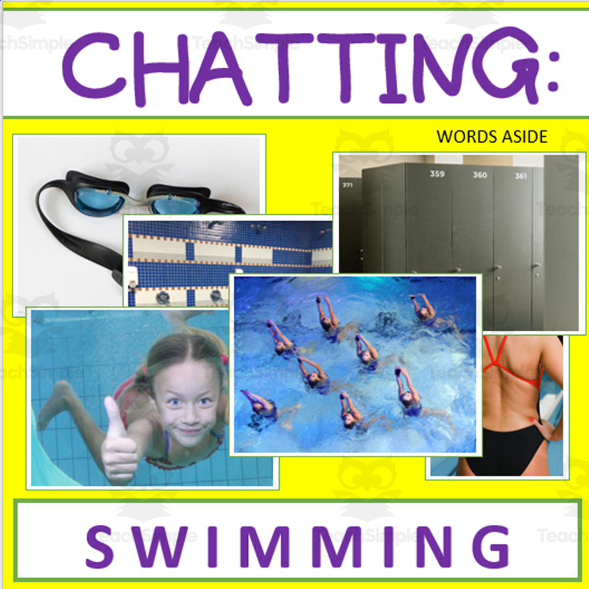 An educational teaching resource from WORDS ASIDE entitled Writing Prompt + Discussion Flashcards: Swimming Pack downloadable at Teach Simple.