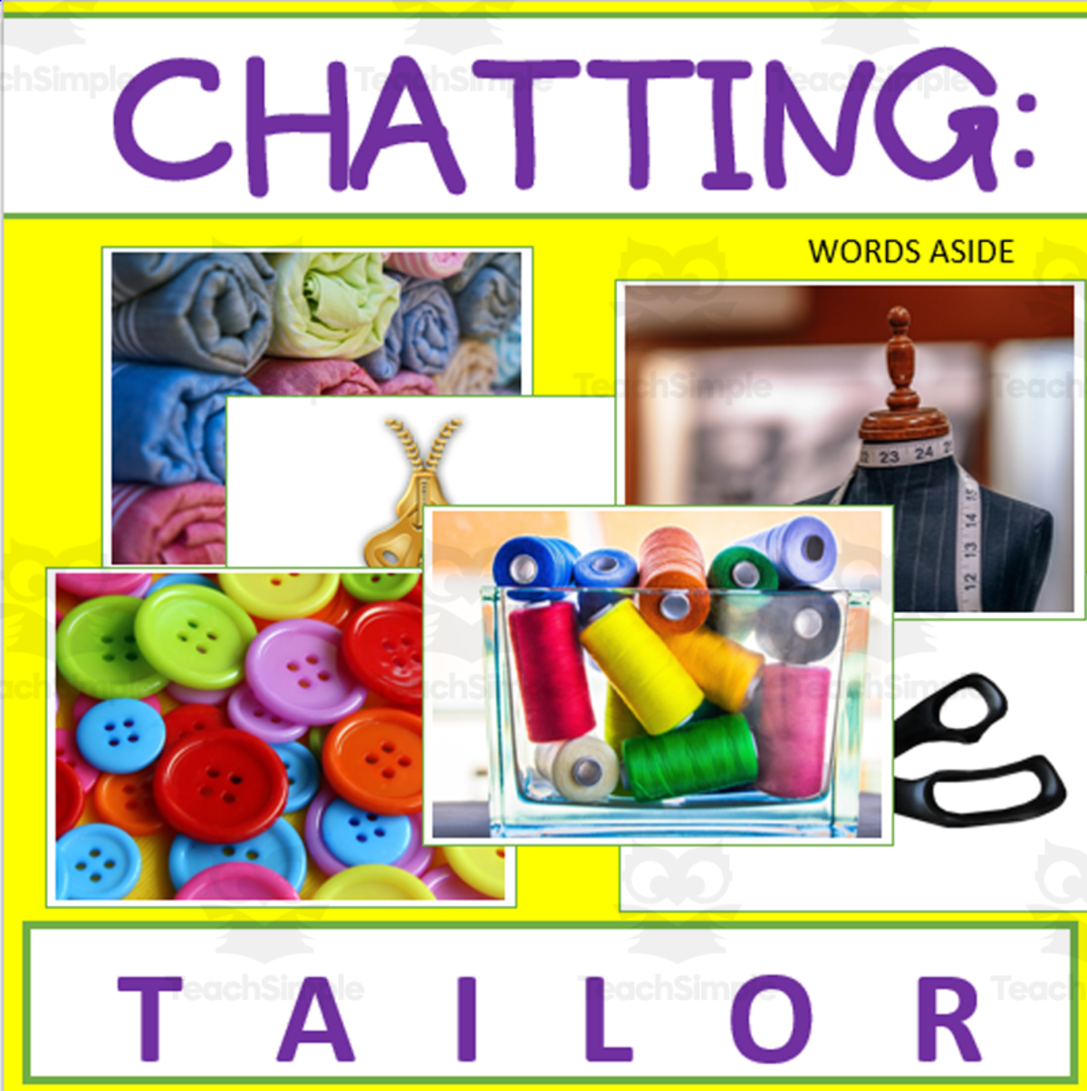 An educational teaching resource from WORDS ASIDE entitled Writing Prompt + Discussion Flashcards: Tailor Pack downloadable at Teach Simple.