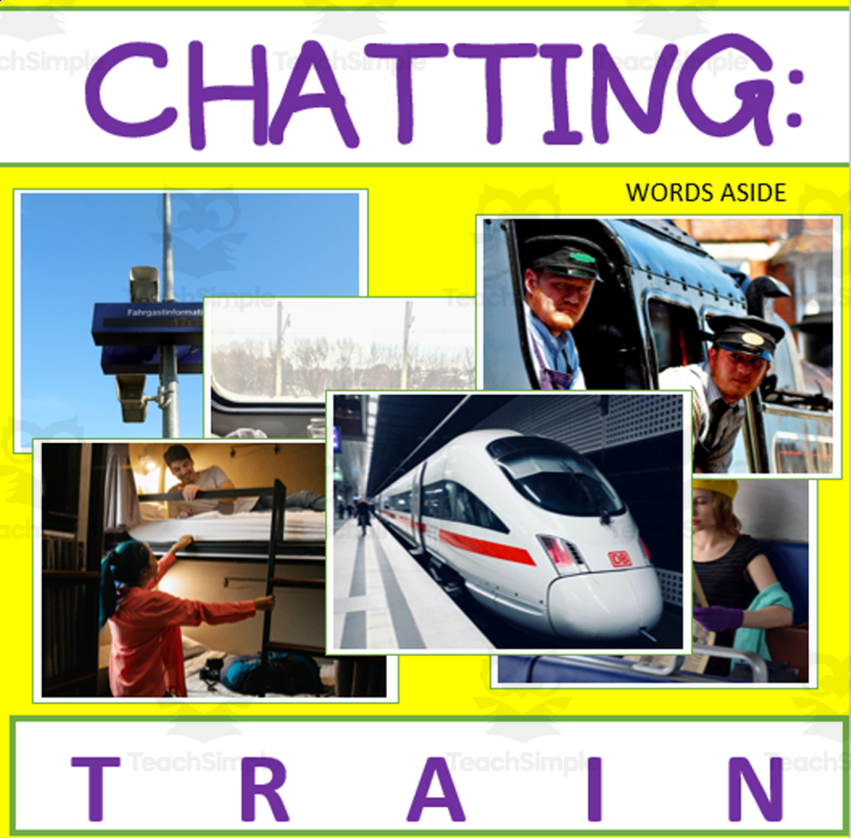 An educational teaching resource from WORDS ASIDE entitled Writing Prompt + Discussion Flashcards: Train Pack downloadable at Teach Simple.