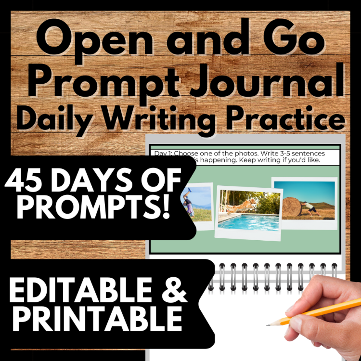 An educational teaching resource from Melissa Is Teaching entitled Writing Prompt Journal, 45-Days Warm-Up, Editable downloadable at Teach Simple.