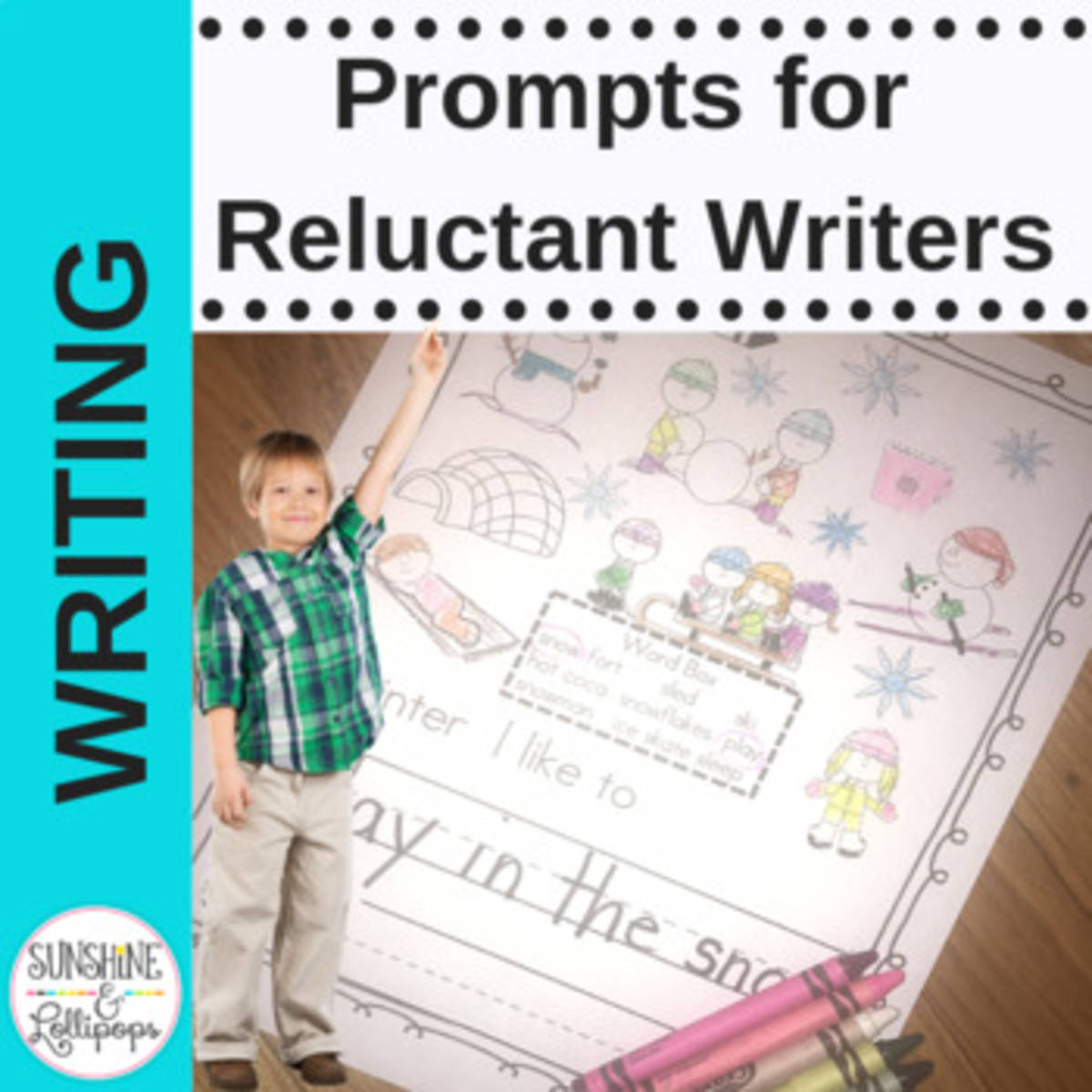 An educational teaching resource from Sunshine and Lollipops entitled Writing Prompts for Reluctant Writers downloadable at Teach Simple.