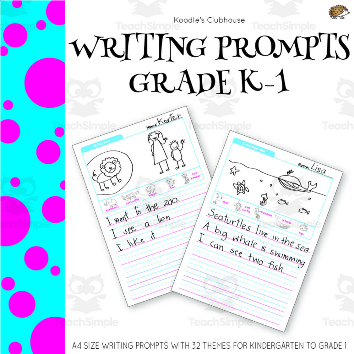 An educational teaching resource from Koodles Clubhouse entitled Writing Prompts Kindergarten to Grade 1 downloadable at Teach Simple.