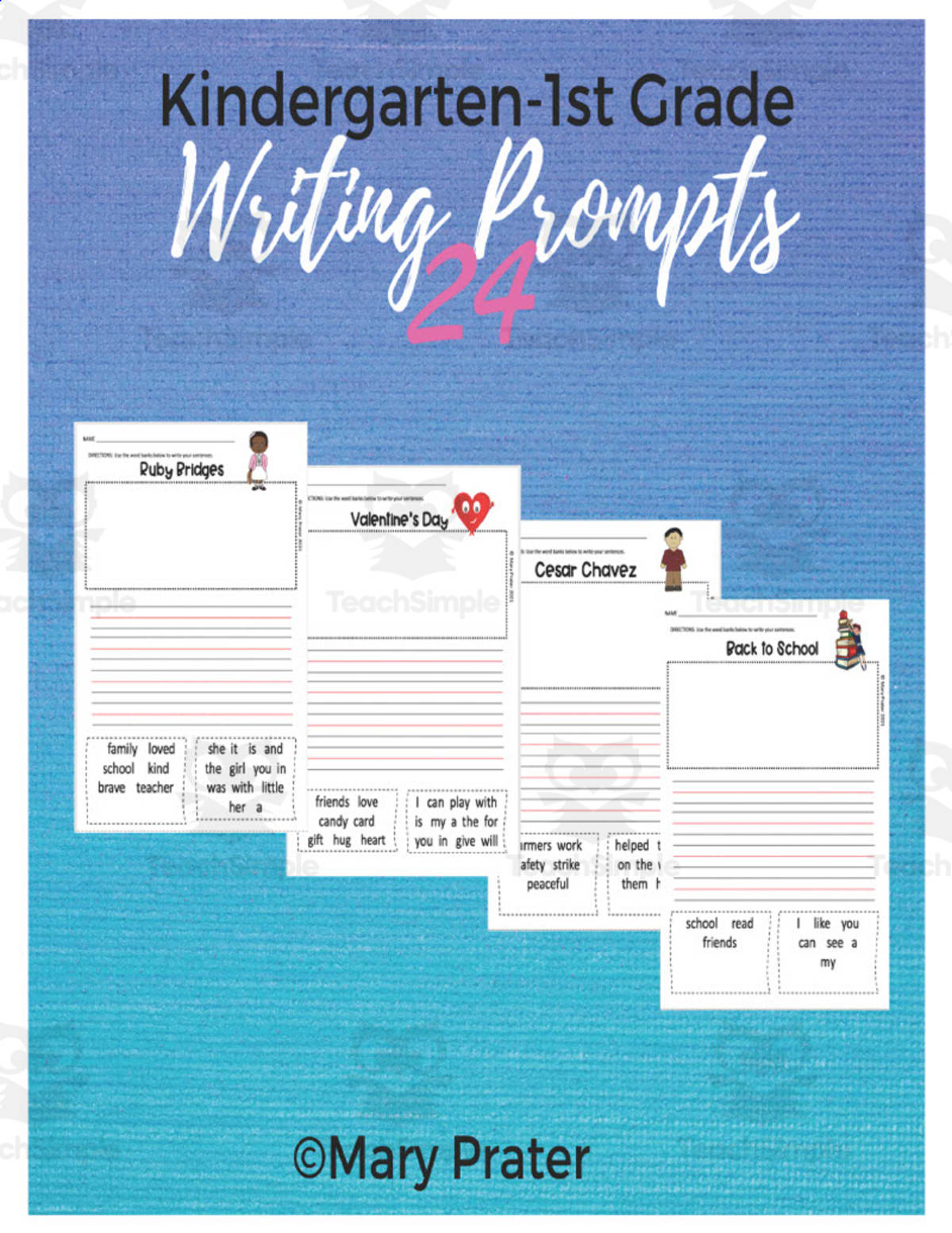 An educational teaching resource from The Kinder Lady entitled Writing Prompts Packet downloadable at Teach Simple.