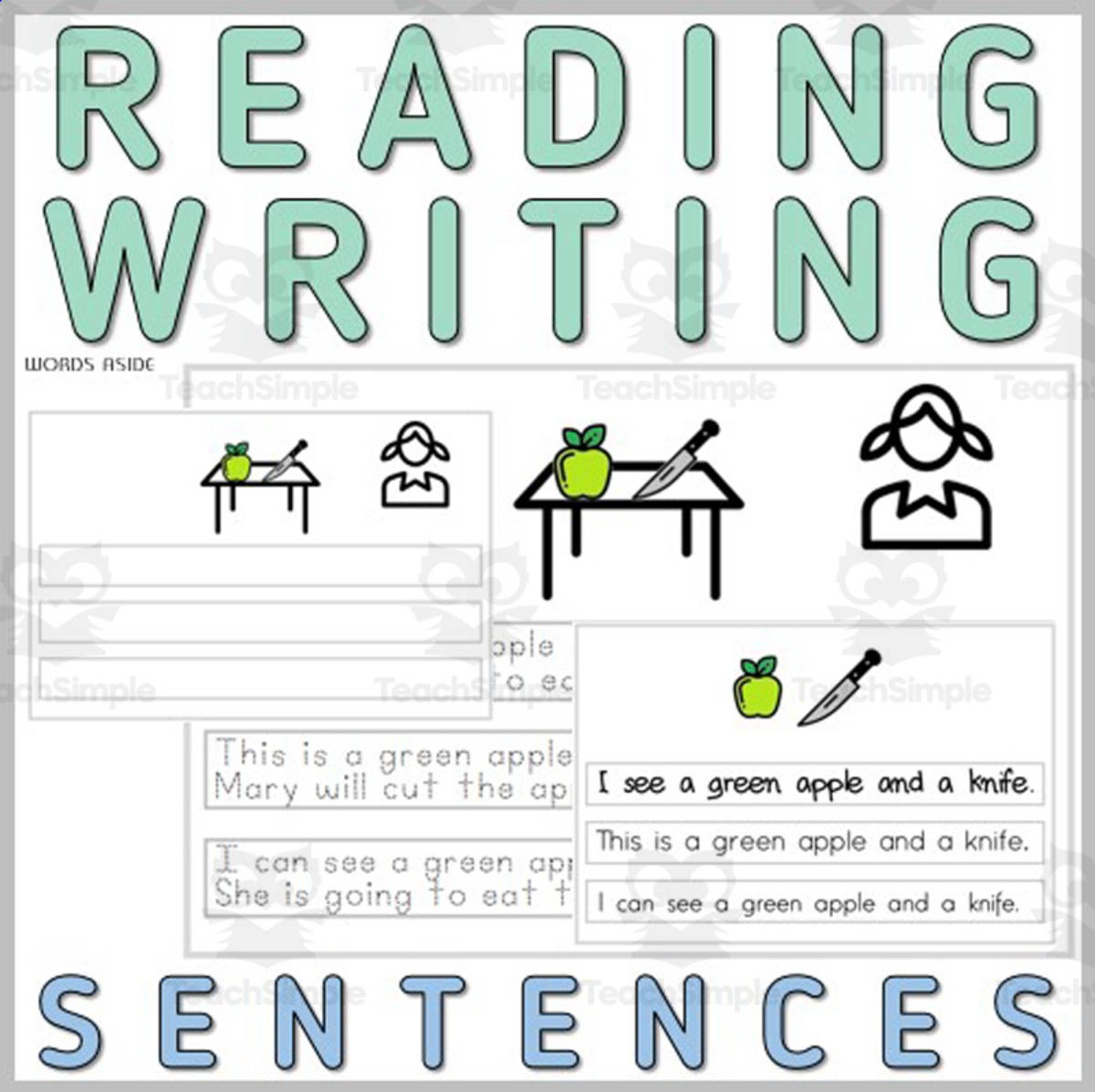 An educational teaching resource from WORDS ASIDE entitled Writing Reading Simple Sentence Task Card SpEd Autism Station Center 2 downloadable at Teach Simple.