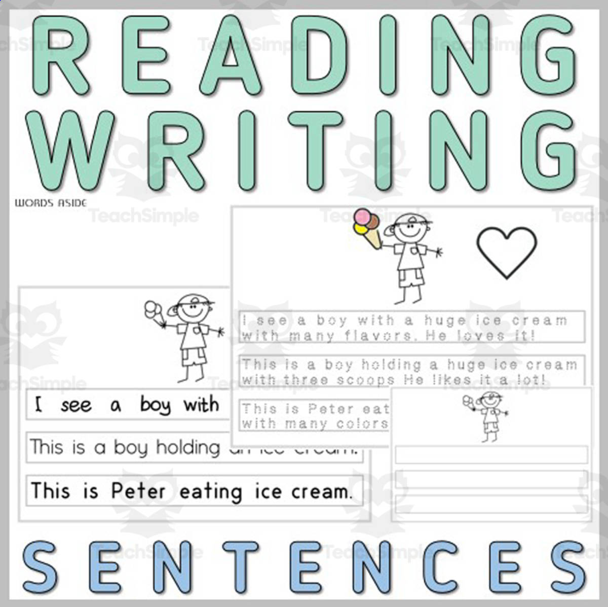 An educational teaching resource from WORDS ASIDE entitled Writing Reading Simple Sentence Task Card SpEd Autism Station Center 5 downloadable at Teach Simple.