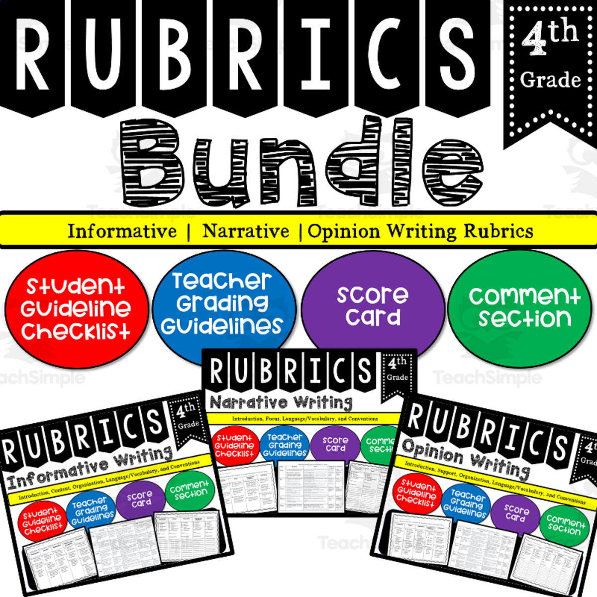 An educational teaching resource from K-5 Treasures entitled 4th Grade Writing Rubric Bundle – With Checklists downloadable at Teach Simple.