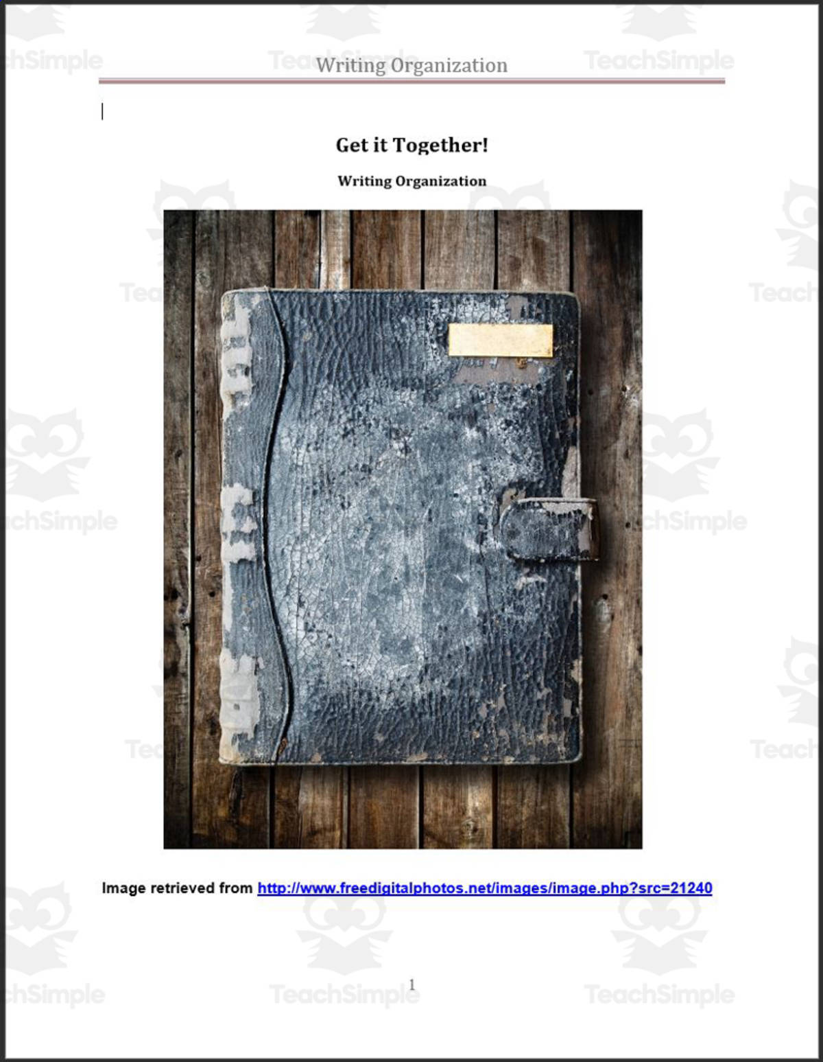 An educational teaching resource from The Education Lab entitled Writing: Writing Organization downloadable at Teach Simple.