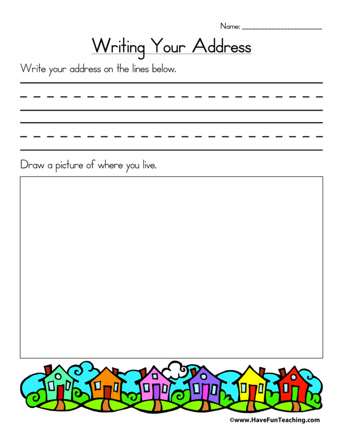 An educational teaching resource from Have Fun Teaching entitled Writing Your Address Worksheet downloadable at Teach Simple.