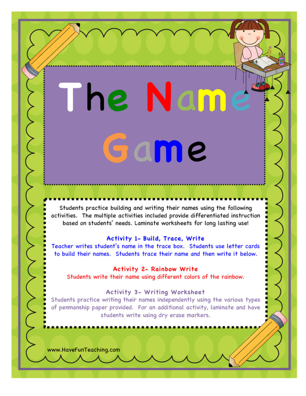 An educational teaching resource from Have Fun Teaching entitled Writing Your Name Activity downloadable at Teach Simple.