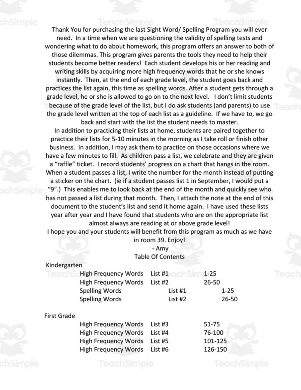 An educational teaching resource from First in Line entitled Year-Long Set of High Frequency Words | Spelling List Program downloadable at Teach Simple.