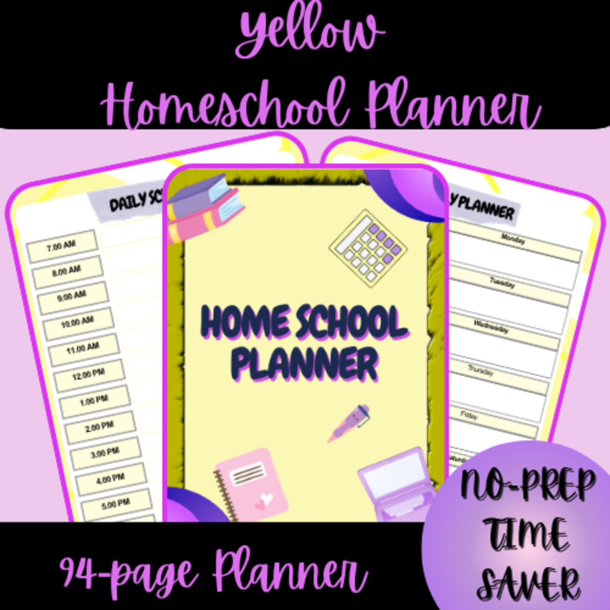 An educational teaching resource from Homeschool with Big Easy Homeschooling Mom entitled Yellow Homeschool Planner (90+ pages) downloadable at Teach Simple.