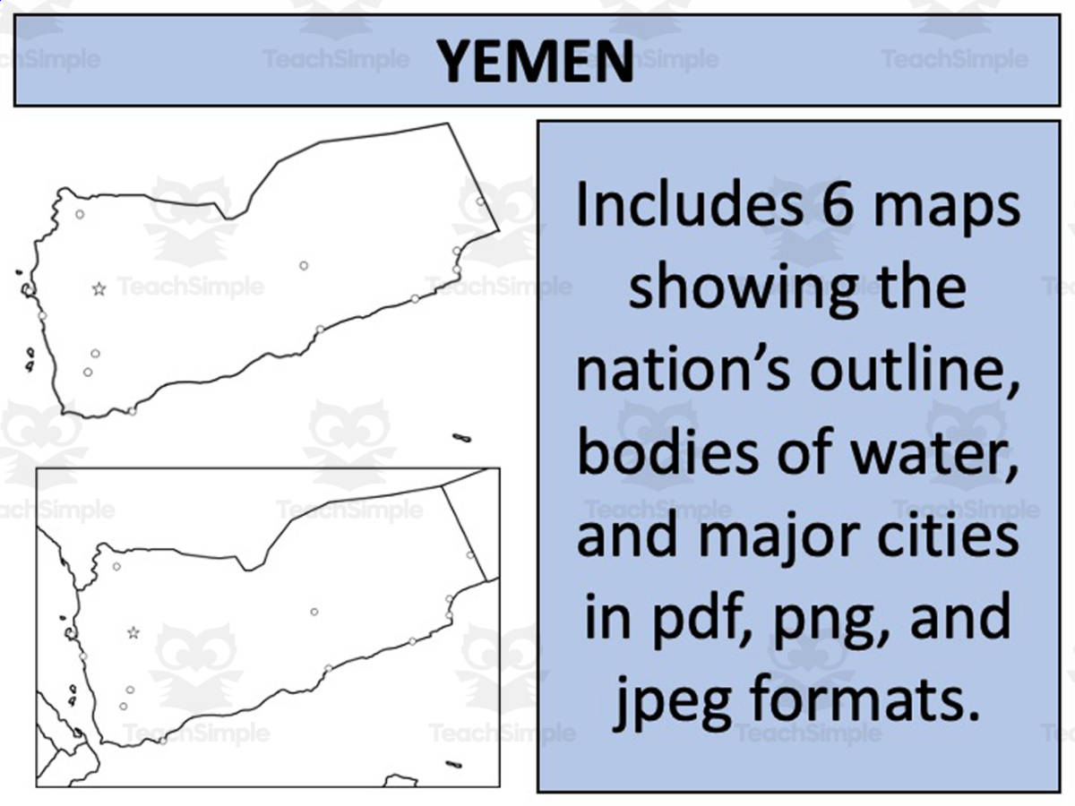 An educational teaching resource from Mr Gray History entitled Yemen Map Resources downloadable at Teach Simple.