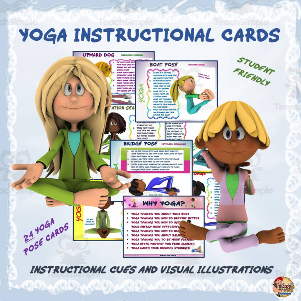 An educational teaching resource from Cap'n Pete's Power PE entitled Yoga Instructional Cards downloadable at Teach Simple.