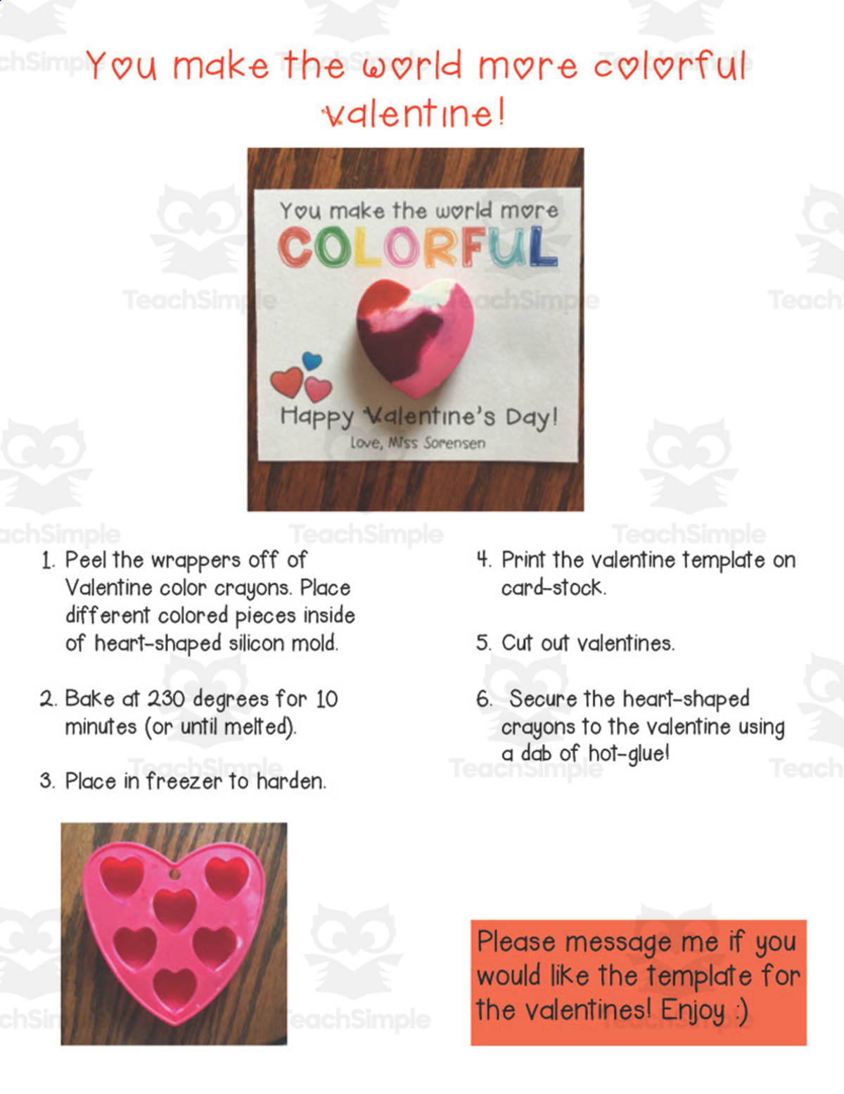 An educational teaching resource from Sarah Sorensen entitled You Make The World More Colorful Valentine downloadable at Teach Simple.