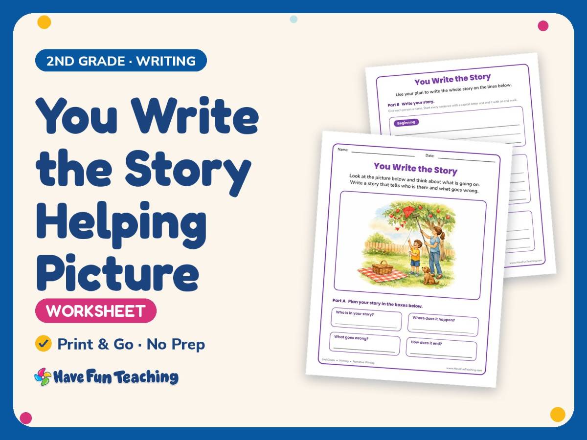 You Write the Story Helping Picture Worksheet – 2nd Grade Prompts preview
