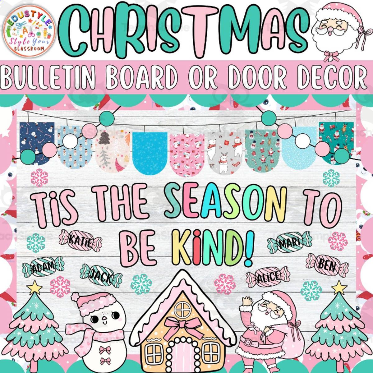 An educational teaching resource from Style Your Classroom entitled You're Snow: Groovy Christmas Bulletin Board or Door Decor Kit downloadable at Teach Simple.