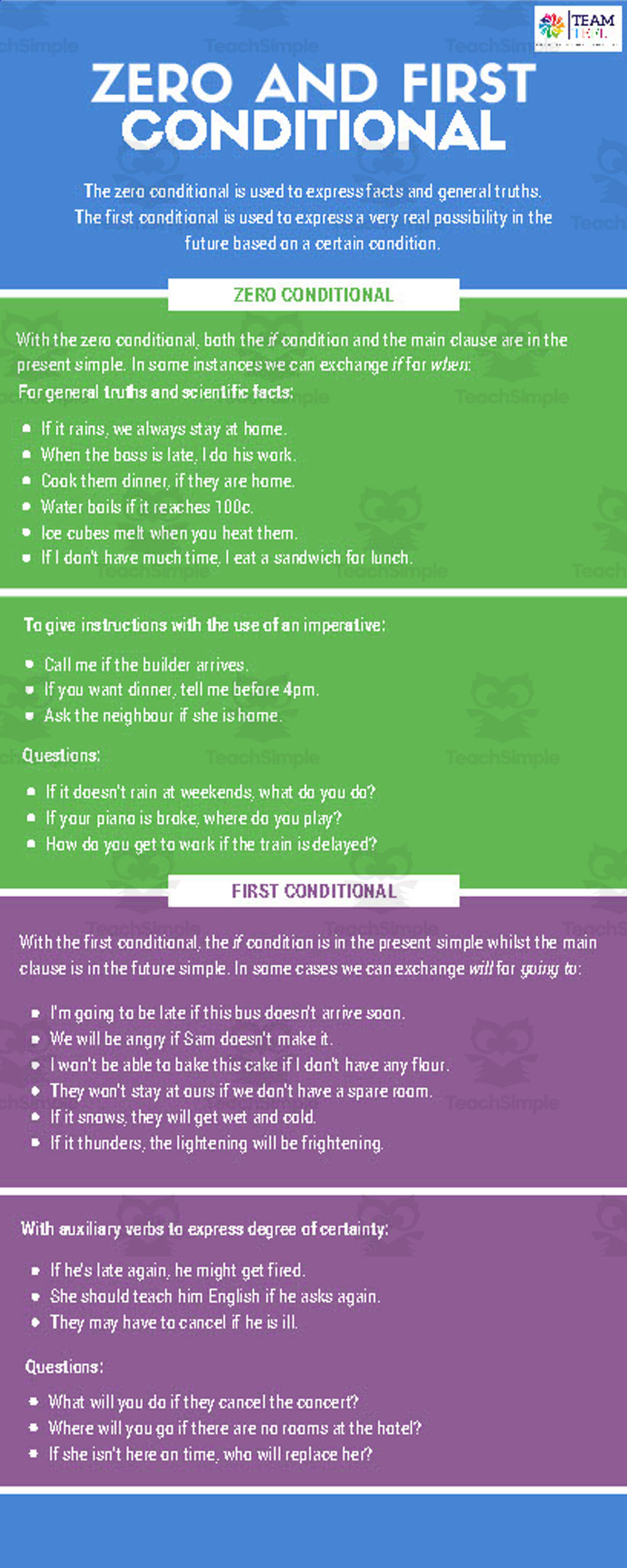 An educational teaching resource from TEAM TEFL entitled Zero and First Conditional | Pre-Intermediate Lesson Plan downloadable at Teach Simple.