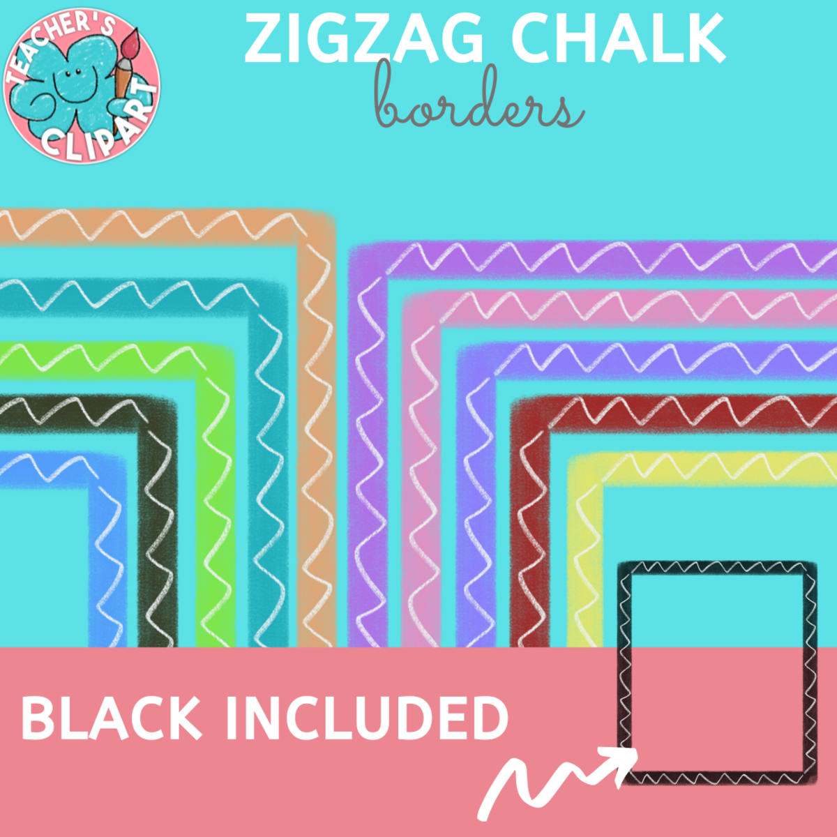 An educational teaching resource from Teacher's Clipart entitled Zigzag Chalk Borders/Frames in different colors (Letter size) downloadable at Teach Simple.