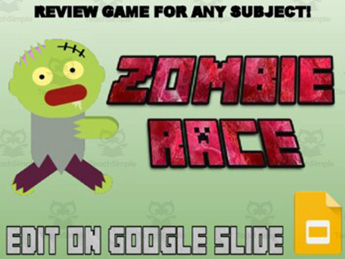 An educational teaching resource from Roombop entitled Zombie Race Review Game (Editable in Google Slides) downloadable at Teach Simple.