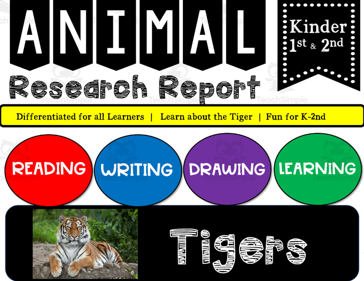 An educational teaching resource from K-5 Treasures entitled Zoo Animal Research Writing Project on TIGERS for K-2nd Grade downloadable at Teach Simple.