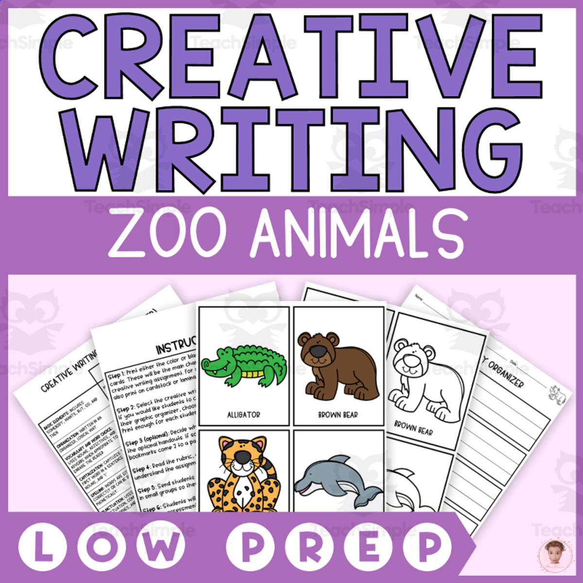An educational teaching resource from Heather Huhman entitled Zoo Animals Endless Creative Writing Prompts downloadable at Teach Simple.