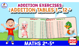 1 TO 12 ADDITION TABLES - Exercises Pages - ANIMAL THEME