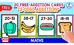 20 FLASHCARDS OF 2-DIGIT ADDITION | FOOD THEMED