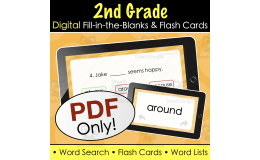 2nd Grade Dolch Sight Words - Digital Fill-in-the-Blanks Quiz, Flashcards + List