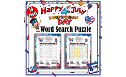 4th of July Word Search Puzzle Kindergarten | Independence Day Word Se