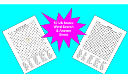 50 States Word Search & Answer Sheet