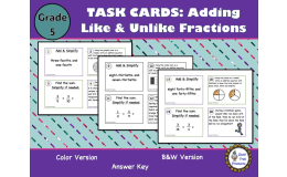 Adding Like and Unlike Fractions TASK CARDS