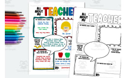 All About My Teacher Thank You Gift from Students, Teacher Appreciation Week Activity, End of School Year DIY Craft, Writing Prompts, Back to School Card