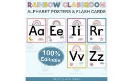 Alphabet Poster & Flashcards in Pastel Rainbow Theme - 100% Editable