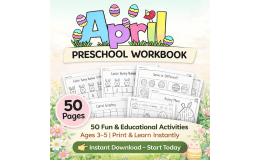April Preschool Workbook Printable, Easter Activities Kids PDFat