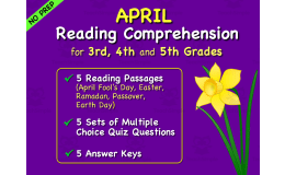 April Reading Passages and Comprehension Quizzes for Grades 3, 4, 5