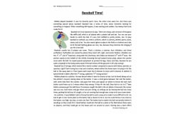 Baseball Time Reading Comprehension Worksheet