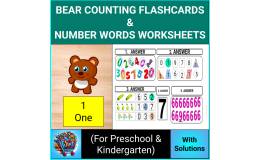 Bear Counting Flashcards and Number Words Worksheets for Pre-K & KG