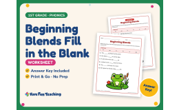 Beginning Blends Fill in the Blank Worksheet – 1st Grade Consonants
