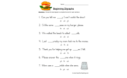 Beginning Digraphs Fill in the Blank Worksheet