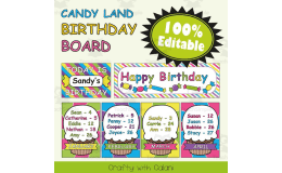 Birthday Board Classrom Decoration in Candy Land Theme - 100% Editble