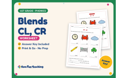 Blends CL, CR Worksheet – 1st Grade Beginning Sounds & Consonants