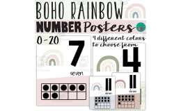 Boho Number Posters - Boho Rainbow Classroom Decor