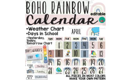 Boho Rainbow Calendar and Weather Display - Calming Colors Boho Classroom Decor