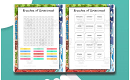 Branches of Government word search, scramble and crossword puzzle