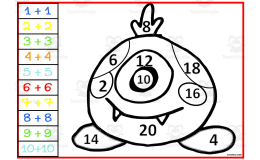 Color by Number: Monster Addition Doubles Facts Set 4