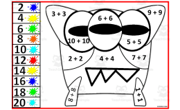 Color by Number: Monster Addition Doubles Facts Set 6