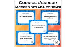 Corrige l'erreur (Accord des adjectifs et noms) 28 cartes à tâches