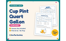 Cup Pint Quart Gallon Worksheet – 4th Grade Capacity & Measurement