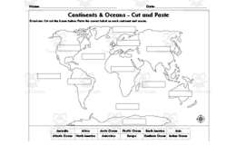 Continents & Oceans Map – Cut and Paste Worksheet