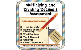 Decimal Operations Assessment: Add, Subtract, Multiply, Divide